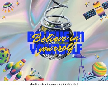 Believe in Yourself - Handwritten Ink Lettering. Contemporary Brush Calligraphy. Inspirational Typography Element for Graphic Design. Simplistic Vector Emblem