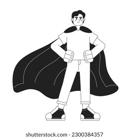 Believe in yourself monochrome concept vector spot illustration. Self motivated man wearing superhero cape 2D flat bw cartoon character for web UI design. Isolated editable hand drawn hero image