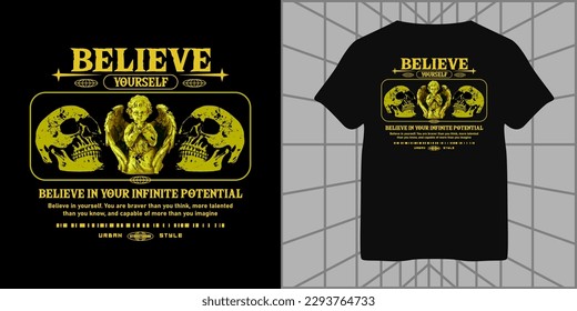 creerse slogan motivacional con estatua de ángel de bebé y efecto cráneo grunge estilo, para ropa de calle y diseño de camisetas de estilo urbano, caramelos, etc