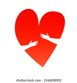 Believe in yourself  vector composition. Hug me. Heart and hands illustration