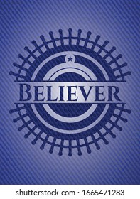 Believer badge with jean texture. Vector Illustration. Detailed.