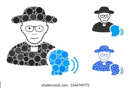 Believer confession composition of circle elements in various sizes and shades, based on believer confession icon. Vector circle elements are grouped into blue illustration.