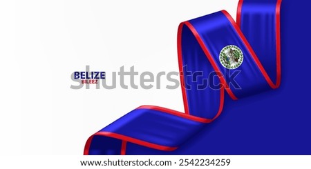 Belize 3D ribbon flag. Bent waving 3D flag in colors of the Belize national flag. National flag background design.
