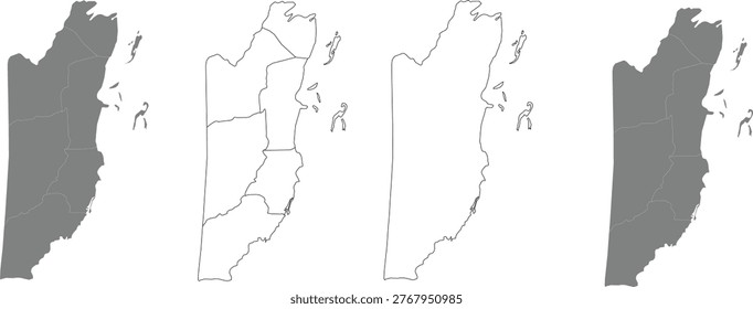 Belize administrative map in vector format. Geographic country shape with internal borders. Transparent background.