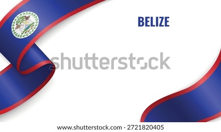 Belize banner with flag ribbon and white background design.