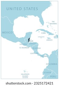 Belice - mapa azul con los países vecinos y nombres. Ilustración del vector