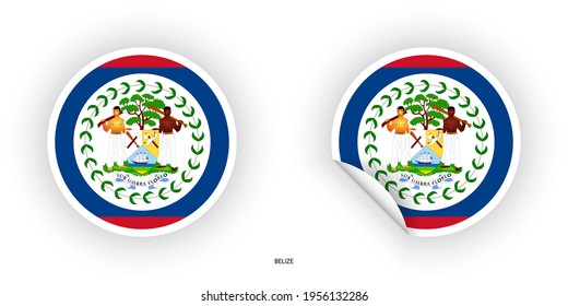 Flaggensymbol der Belize-Schaltfläche und Flaggensymbol der Belize-Karte mit Schatten auf weißem Hintergrund