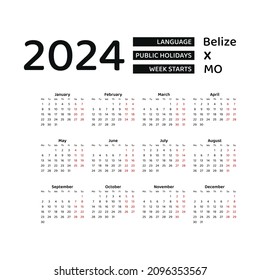 Belize Calendar 2024 Week Starts Monday Stock Vector (Royalty Free ...