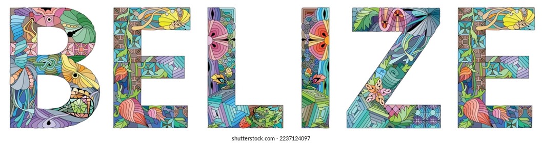 Belize is a Caribbean country on the northeastern coast of Central America. Vector decorative zentangle object