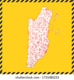 Belize closed - virus danger sign. Lock down country icon. Black striped border around map with virus spread concept. Vector illustration.