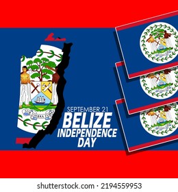 Belize-Landkarte und Flagge mit kühlem Text zum Gedenken an den Belize Independence Day am 21. September