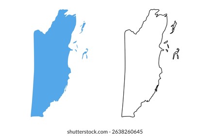 Belize country map. Map in various outline and blue silhouette styles	
