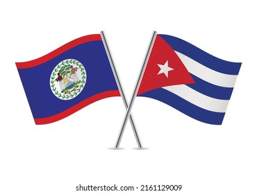 Belize and Cuba crossed flags. Belizean and Cuban flags on white background. Vector icon set. Vector illustration.