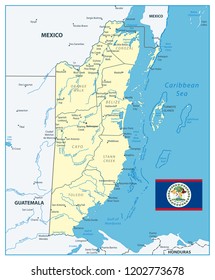 Belize Detailed Map. Detailed map of Belize with the capital Belmopan, national borders, most important cities, rivers and lakes. Vector illustration with english labeling and scale.