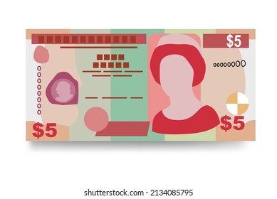 Ilustración del vector del dólar de Belice. El dinero beliceño puso los billetes en paquete. Dinero en papel 5 BZD. Estilo plano. Aislado sobre fondo blanco. Diseño sencillo y mínimo.