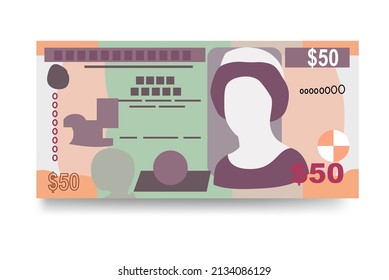 Belize Dollar Vector Illustration. Belizean money set bundle banknotes. Paper money 50 BZD. Flat style. Isolated on white background. Simple minimal design.