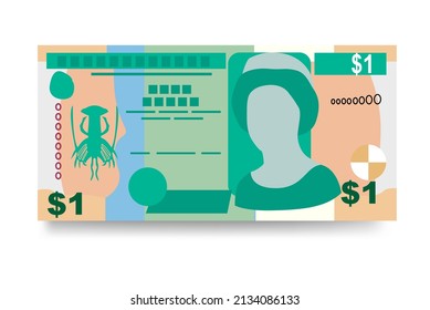 Belize Dollar Vector Illustration. Belizean money set bundle banknotes. Paper money 1 BZD. Flat style. Isolated on white background. Simple minimal design.