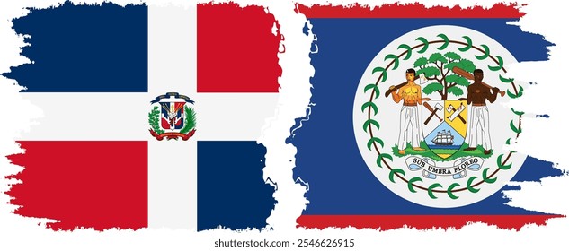 Belize and Dominican Republic grunge flags connection, vector