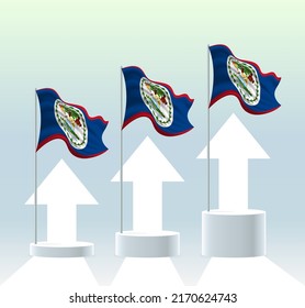 Belize flag. The country's values ​​are in an uptrend. Waving flagpole at stand in modern pastel colors. Flag drawing, shading for easy editing. Banner template design.
