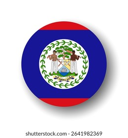 Belize flag - flat vector circle icon or badge with dropped shadow.