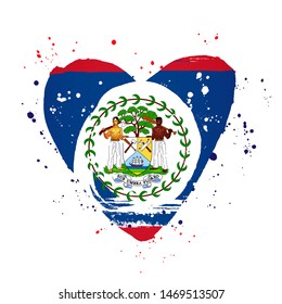 Belize flag in the form of a big heart. Vector illustration on a white background. Brush strokes are drawn by hand. Independence Day.