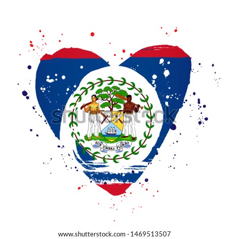 Belize flag in the form of a big heart. Vector illustration on a white background. Brush strokes are drawn by hand. Independence Day.