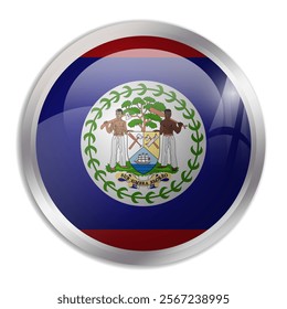 Belize flag - glossy circle button displays a colorful flag representing a country cultural identity and heritage. The essence of national pride and unity.