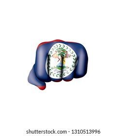 Belize flag and hand on white background. Vector illustration