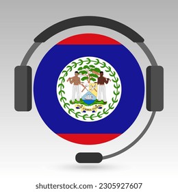 Belize flag with headphones, support sign. Vector illustration.