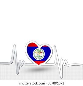 Belize flag heart and heartbeat line.Patriotic vector background.