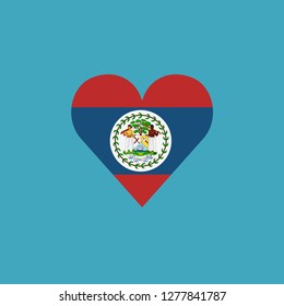 Belize flag icon in a heart shape in flat design. Independence day or National day holiday concept.