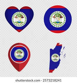 Belize Flag Icons Pack. Vector illustration.