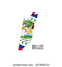 Belize Flaggenplan. Die Flagge des Landes in Form von Grenzen. Stockillustration für Vektorillustrationen einzeln auf weißem Hintergrund.
