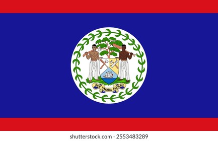 Belize flag in official colors, dimensions and aspect ratio. Vector flag symbolizing national pride, identity, heritage, patriotism and authority