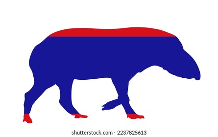 Belize flag over Tapir animal vector silhouette illustration isolated on white background. Tapirus Central America state national symbol. Patriotic banner emblem of Belize national animal.