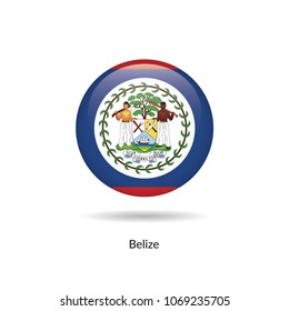Belize flag - round glossy button. Vector Illustration.
