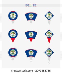 Bandera de Belice, conjunto de iconos de la bandera de Belice del pin localizado. Ilustración vectorial de los símbolos nacionales.