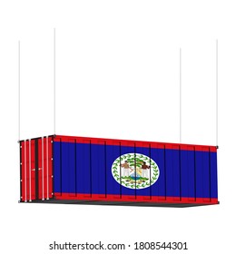 Belize flag symbol on cargo containers hang by chain, the concept import and export transport business of country.