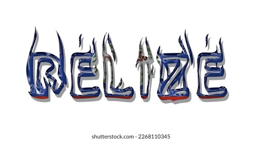 BELIZE flag text font, symbol background, flag ribbon typography lettering logo label banner, 3D colorful background, vector illustration