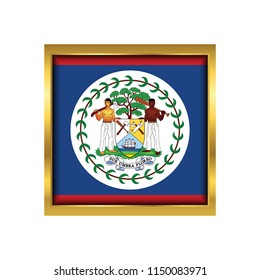 Belize Flag Vector Square Icon - Illustration, Flag of Belize. Abstract concept, icon,golden square, button. Raster illustration on white background.