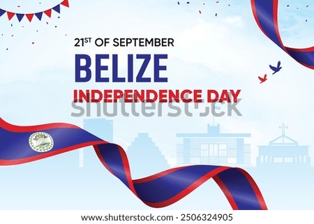 Belize Flag Waving On Skyline Background. Independence Day Concept Design Vector Illustration.