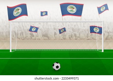Belize football team fans with flags of Belize cheering on stadium, penalty kick concept in a soccer match. Sports vector illustration.