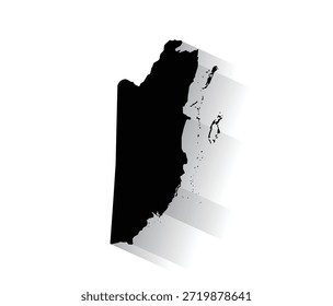 Belize geographic map silhouette with a soft drop shadow effect isolated on a white background