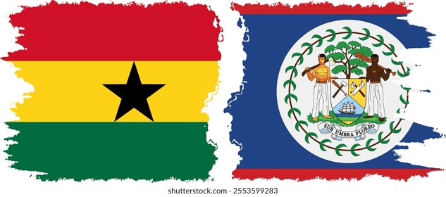 Belize and Ghana grunge flags connection, vector