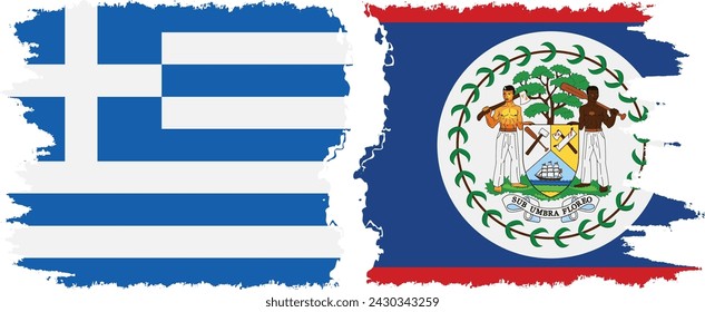 Belize and Greece grunge flags connection, vector