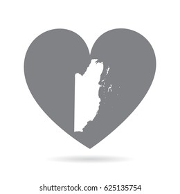 Belize heart. Heart shape icon with white map