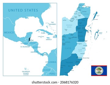 Belize - sehr detaillierte blaue Karte. Vektorgrafik