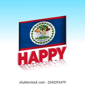 Belize independence day. Simple Belize flag and billboard in the sky. 3d lettering template. Ready special day design message.