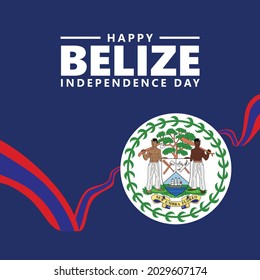 Belize independence day vector template with a long flag and the national emblem. Caribbean country public holiday.