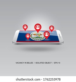BELIZE job search icon on national flag. 3d image of telephone. Design for banners, posters, sites, advertising. Vector illustration.